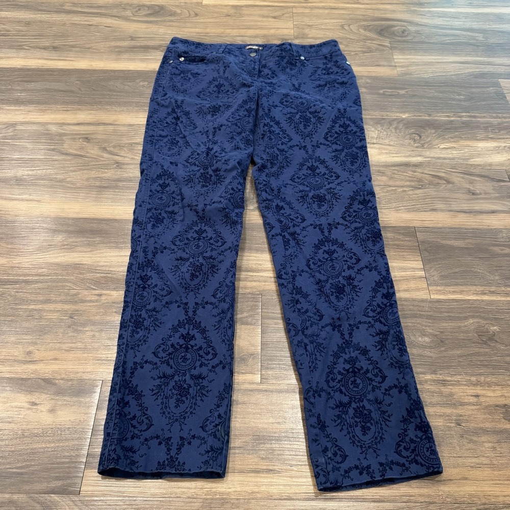 J. McLaughlin Pants Womens 10 Blue Velvet Floral Stretch Dress Pants Casual